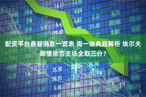 配资平台最新消息一览表 周一瑞典超解析 埃尔夫斯堡能否主场全取三分？